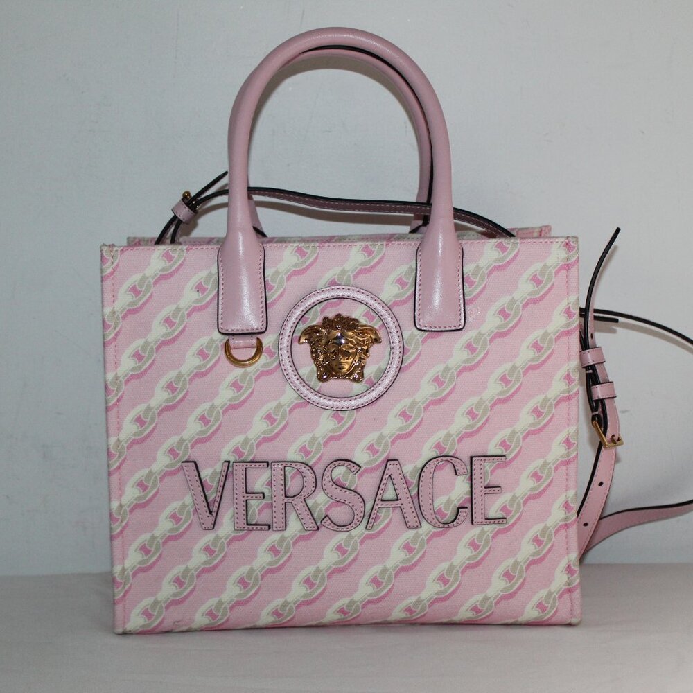 Versace La Medusa Canvas Tote Top Handle Shoulder Bag